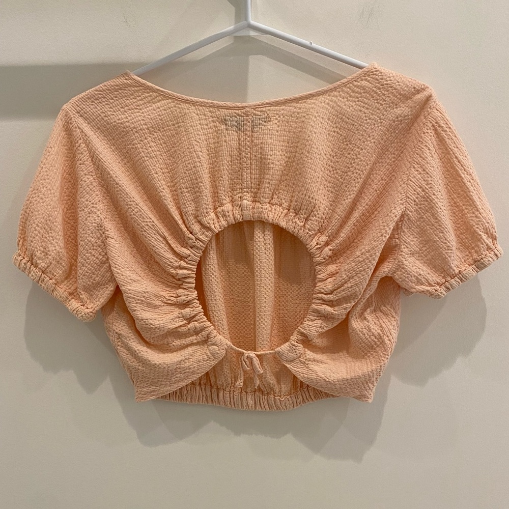 ZARA - Peach Textured Top with Open-Back Detail